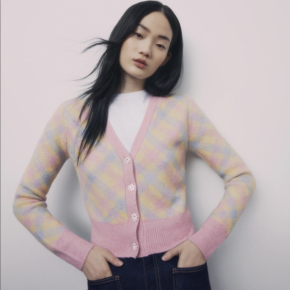 Zara Argyle knit cardigan
